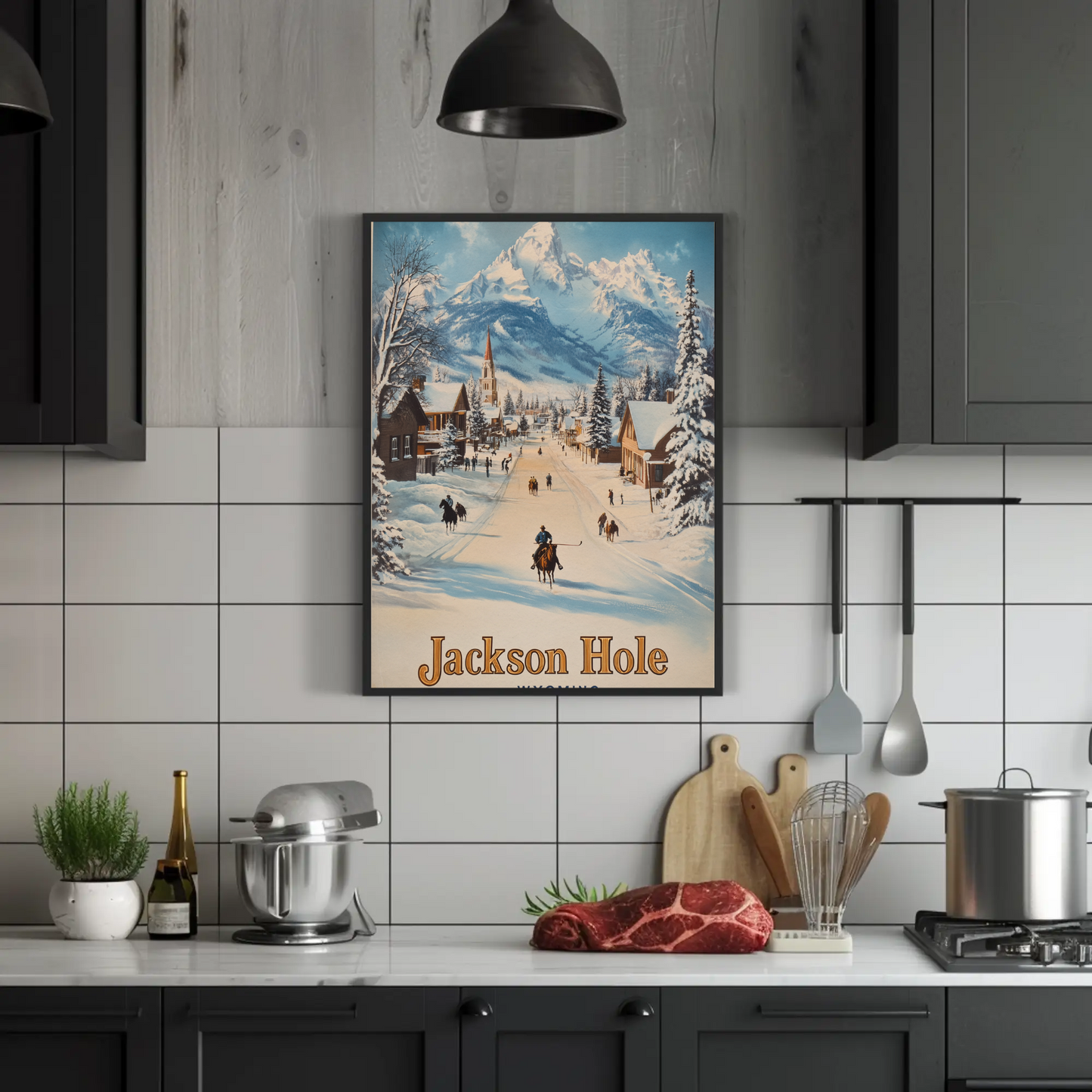 Jackson Hole Wyoming Vintage Poster - Snowy Town