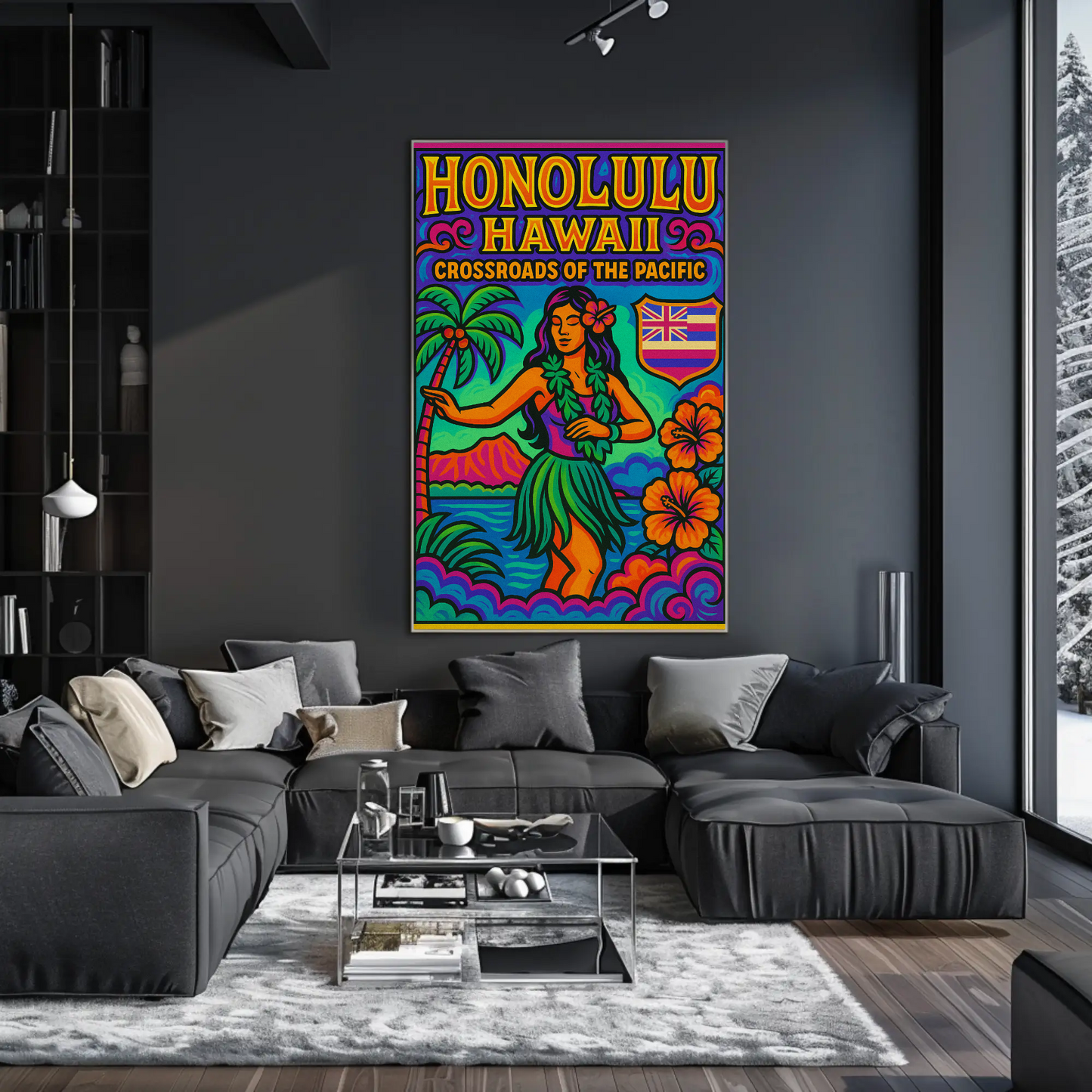 Honolulu Hawaii Pacific Vibrant Dancer Ocean Travel Poster
