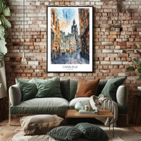 Edinburgh Street Scene in Watercolor Travel Poster PosterGoat