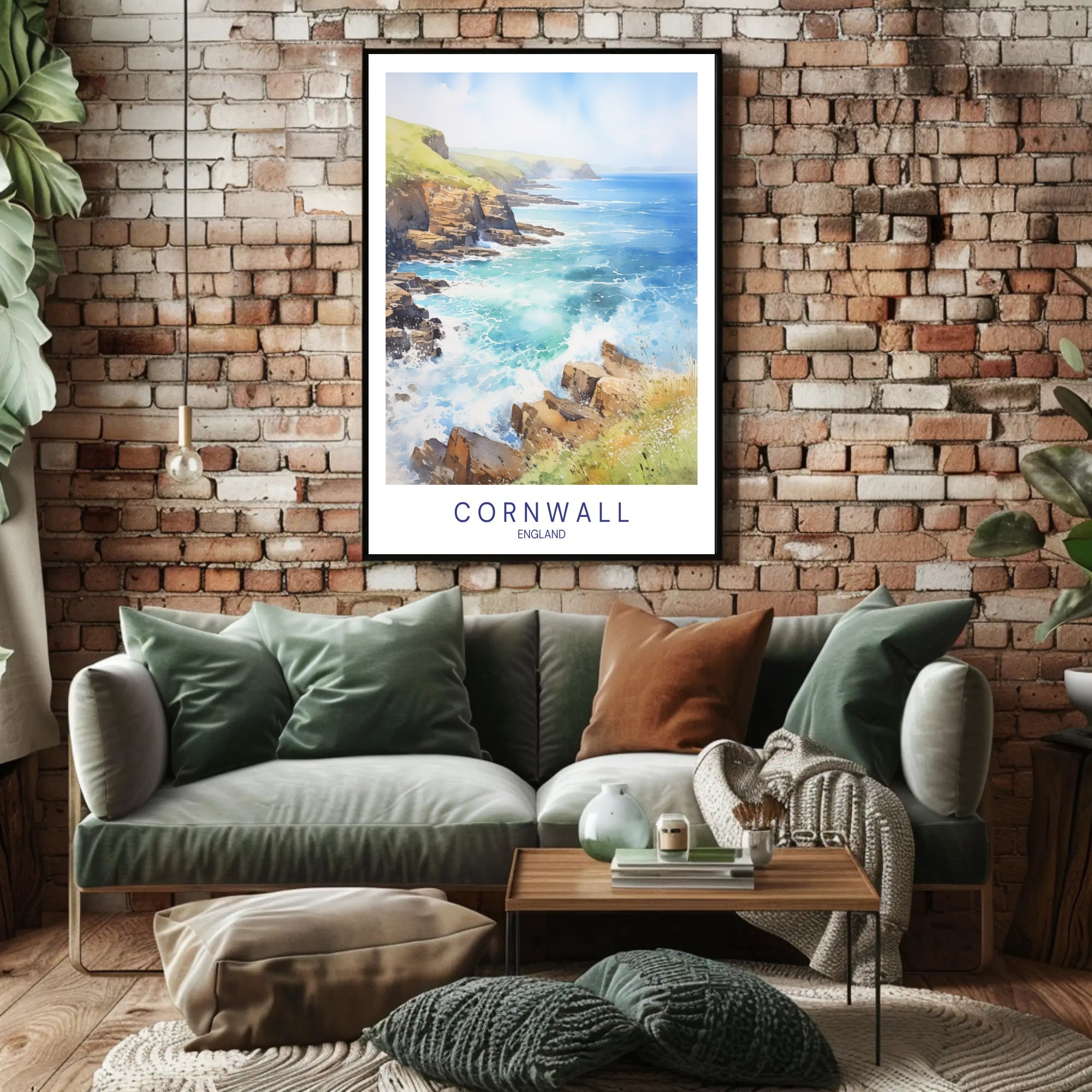 Cornwall Coastal Art: Serene Watercolor Travel Poster PosterGoat