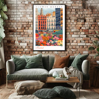 Vibrant Flower Market in Madrid Poster PosterGoat