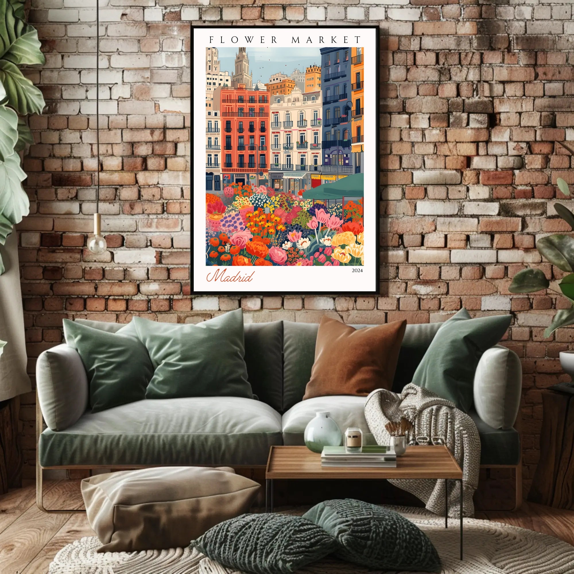 Vibrant Flower Market in Madrid Poster PosterGoat
