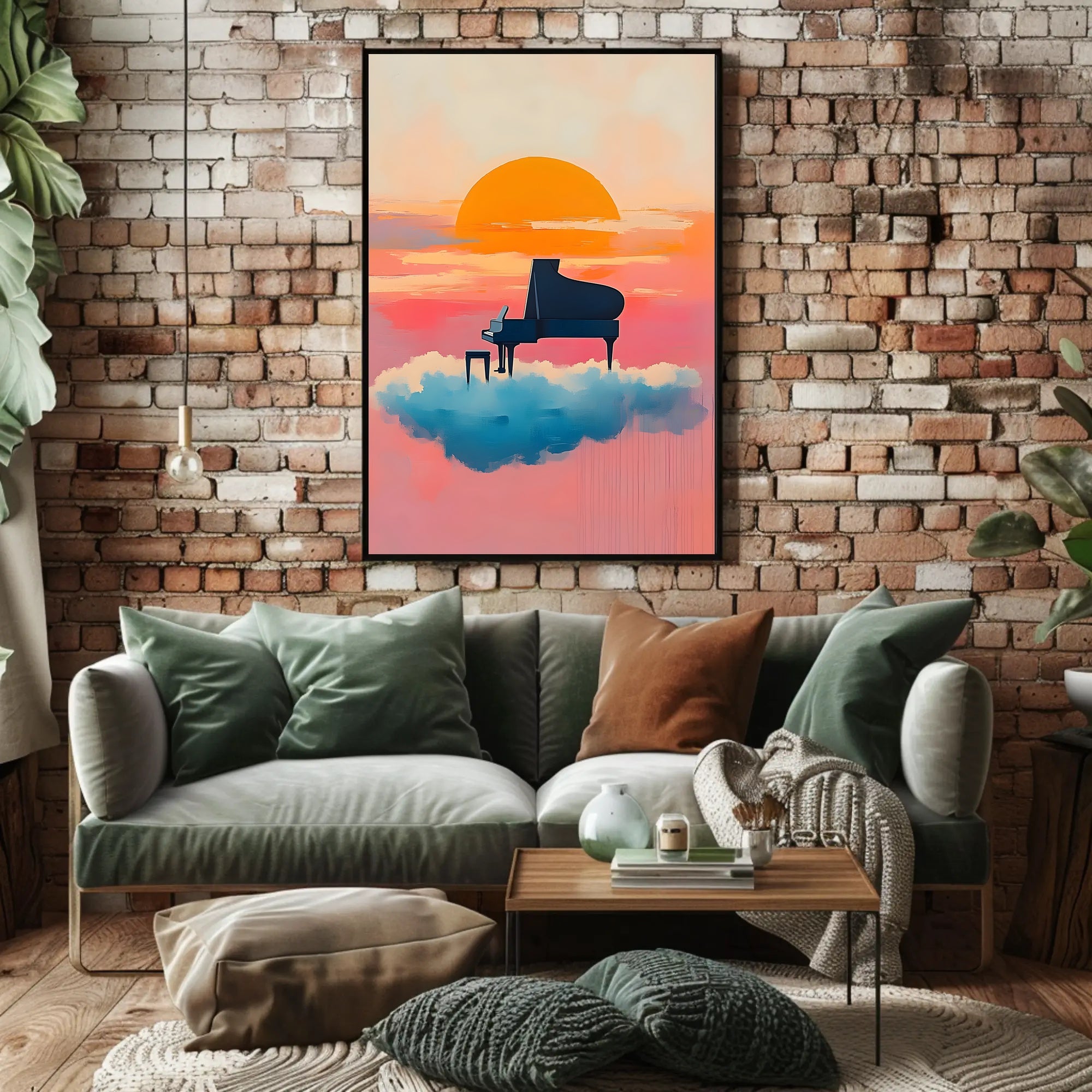 Piano In Clouds Dreamy Poster Sunset Wall Art