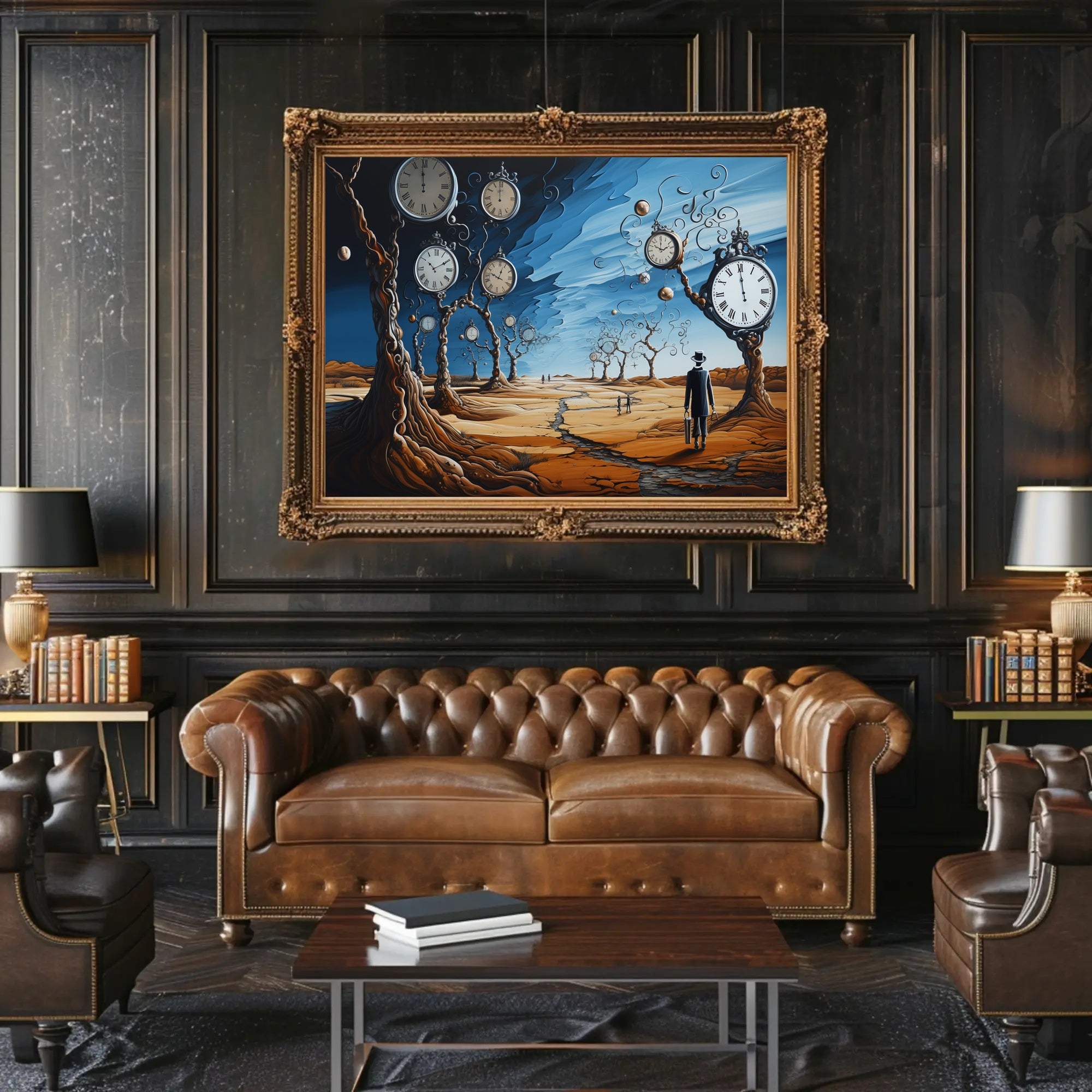 Surreal Barren Landscape with Clocks Artistic Poster