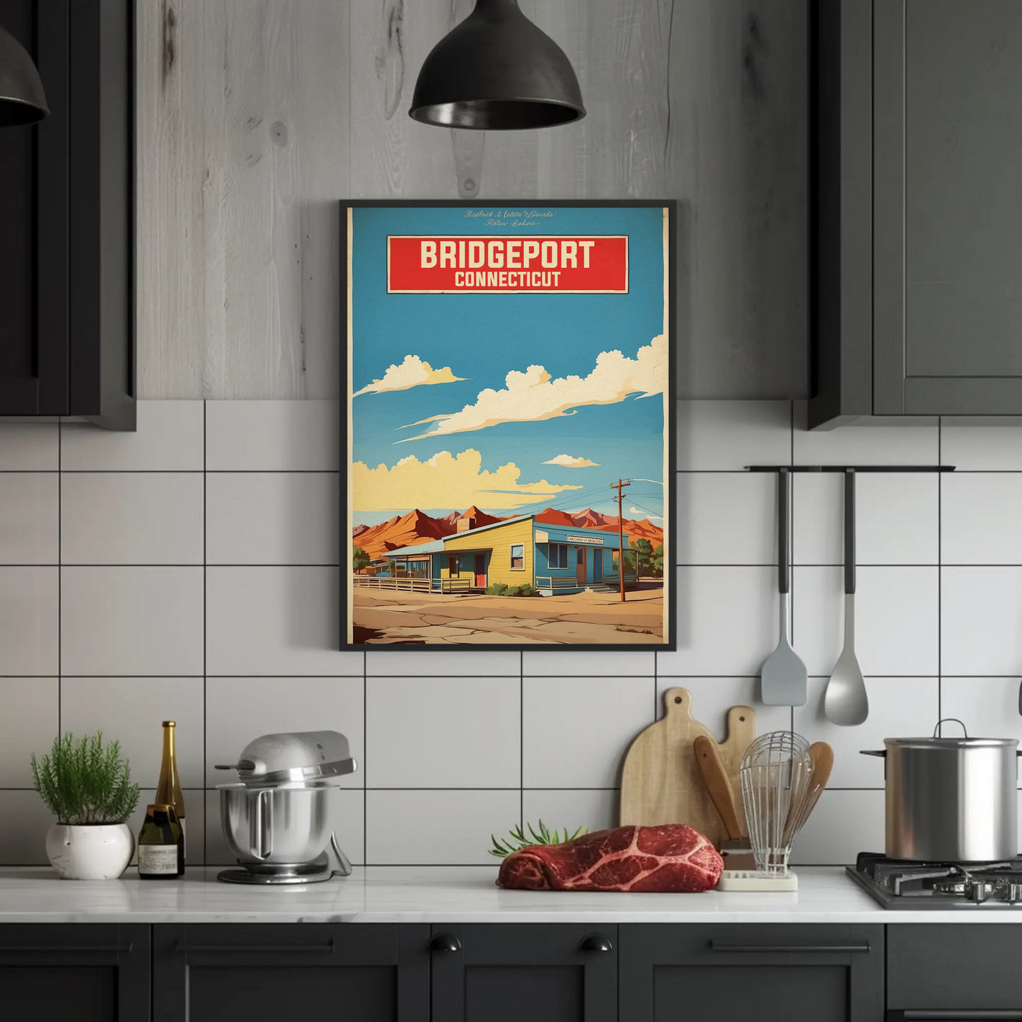 Bridgeport Connecticut Cityscape Art Print Vintage Travel Poster