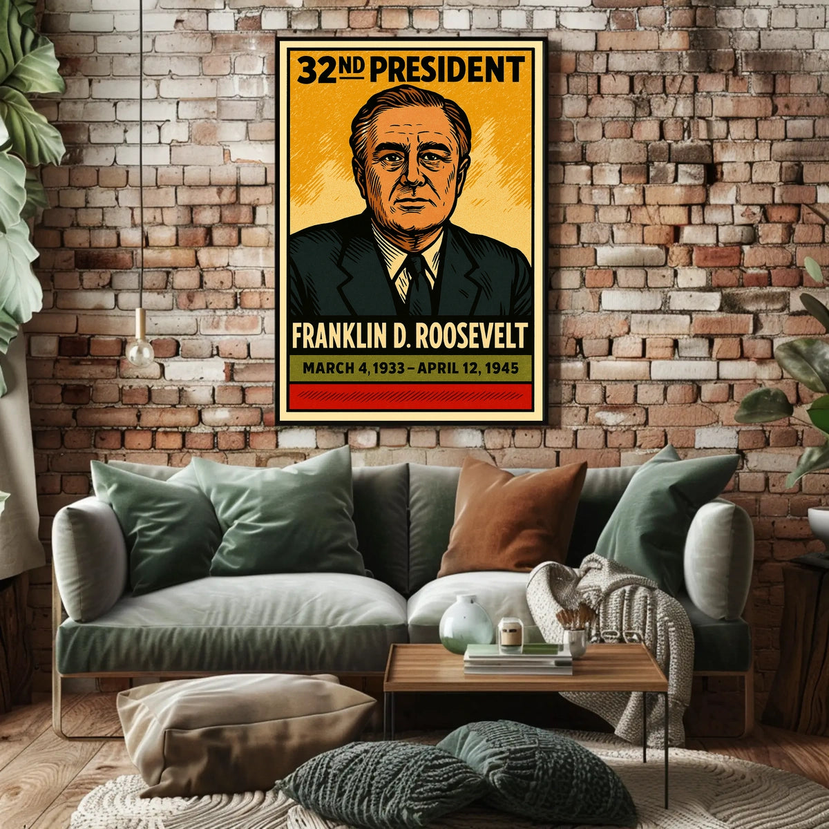 Franklin D. Roosevelt 32nd President of the United States Inked Comic Style Poster
