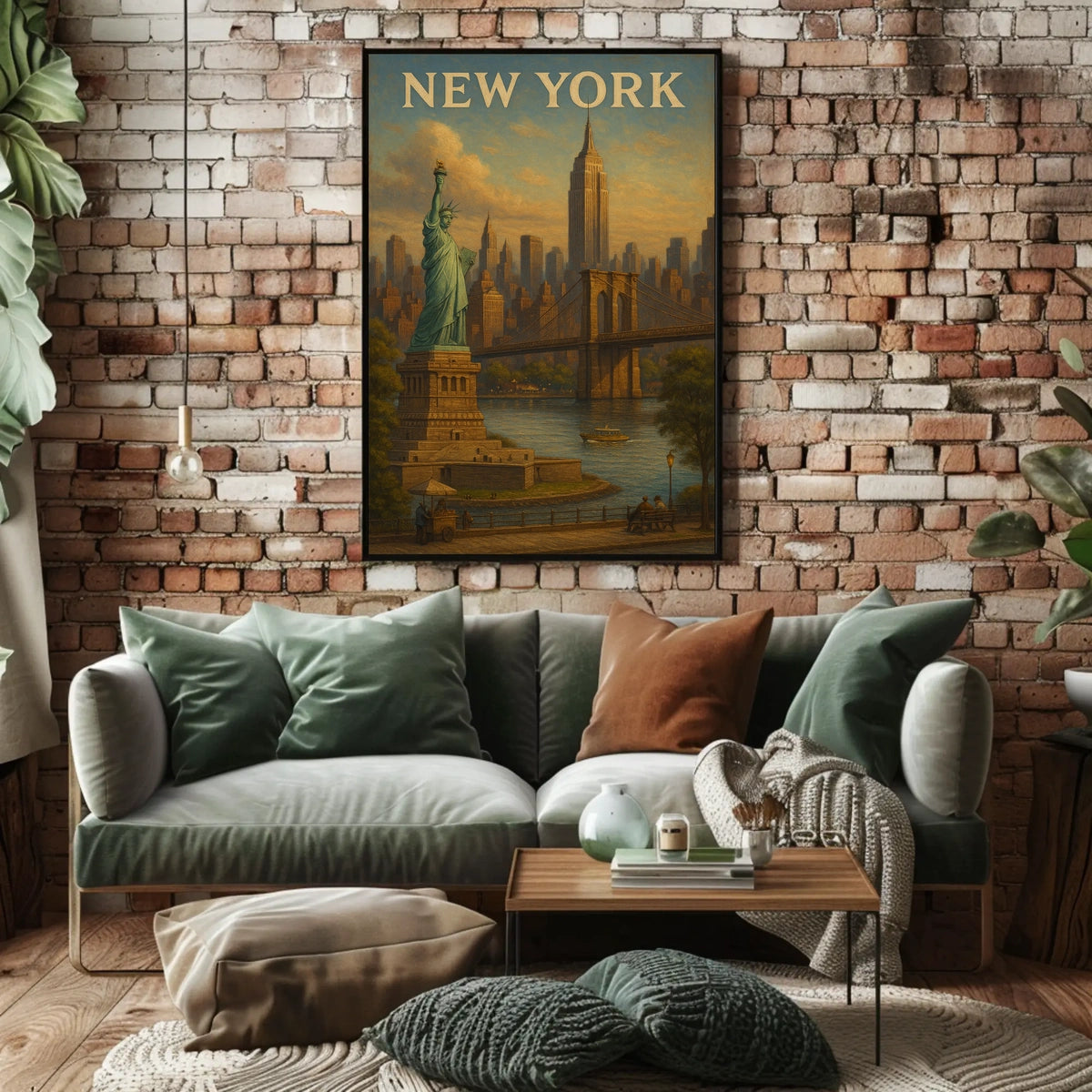 New York City Skyline Cityscape Poster Vintage Wall Art