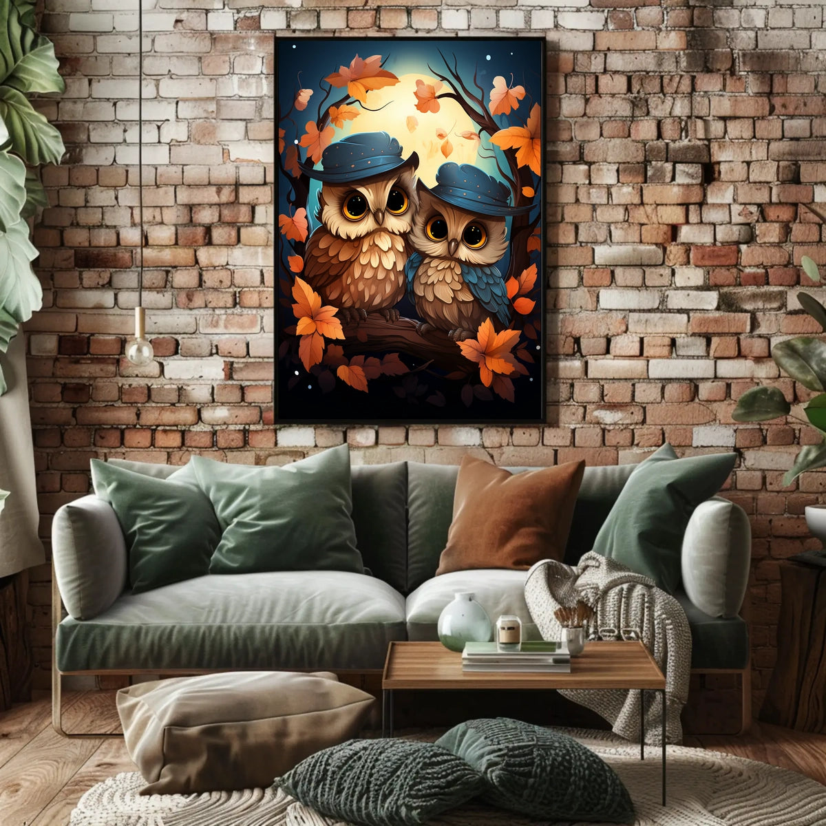 Whimsical Owls Autumn Moonlight Wall Art Poster