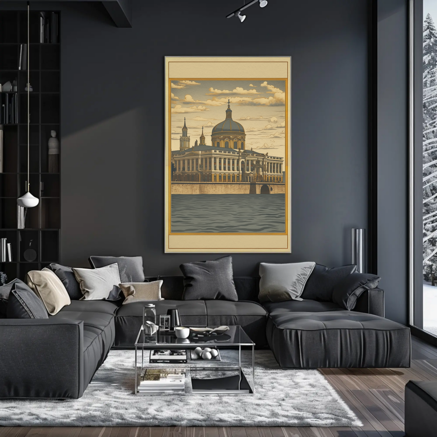 European Riverfront Baroque Palace Travel Poster
