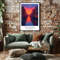 Amsterdam Canal at Sunset Vibrant Travel Poster