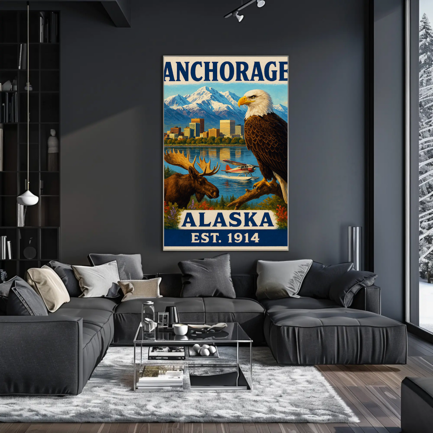 Anchorage Alaska Wildlife Skyline Nature Vintage Travel Poster