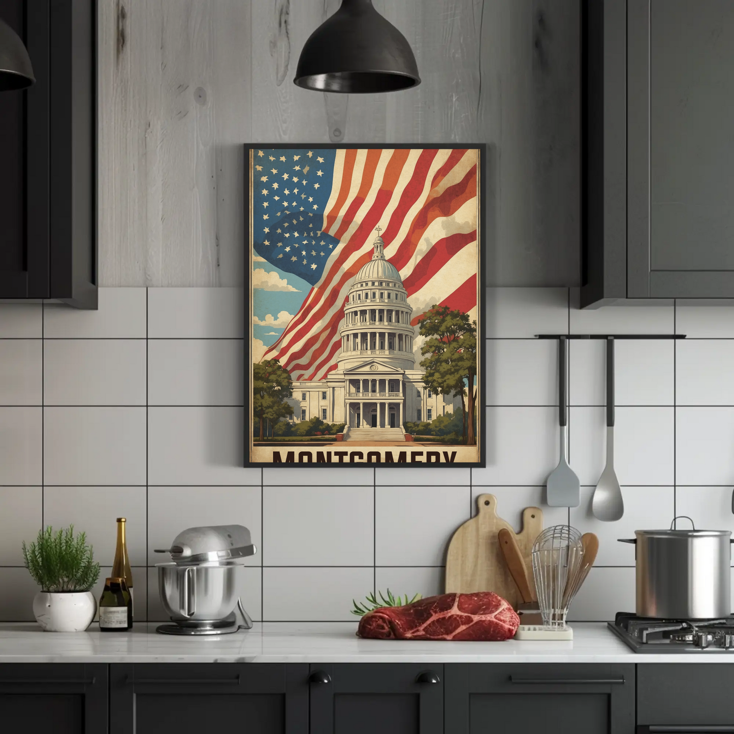 Montgomery Alabama Capitol Flag Vintage Travel Poster