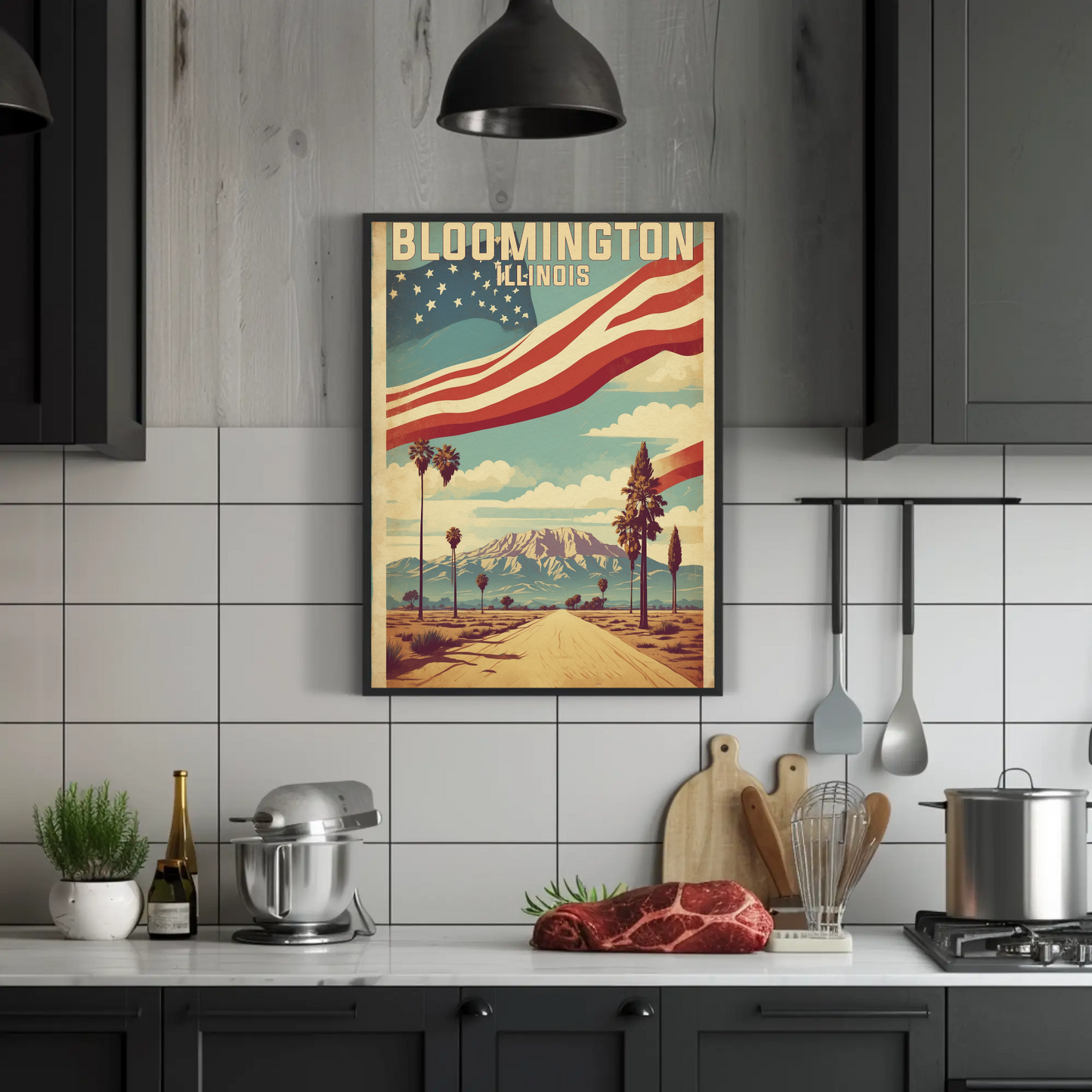 Bloomington Illinois Cityscape Art Print Vintage Travel Poster