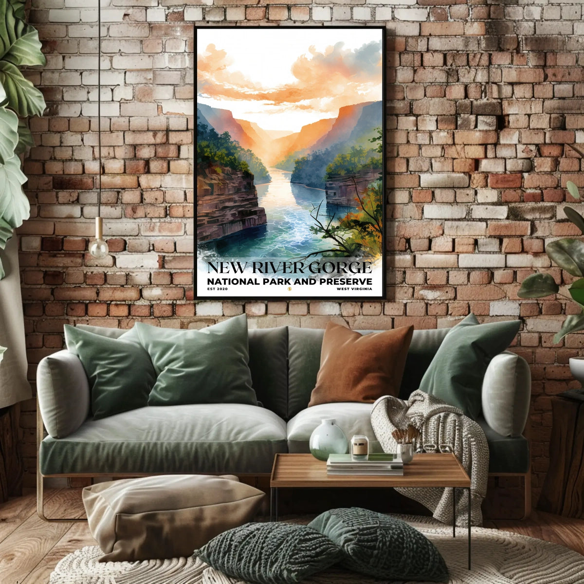 New River Gorge Watercolor Wall Art Poster