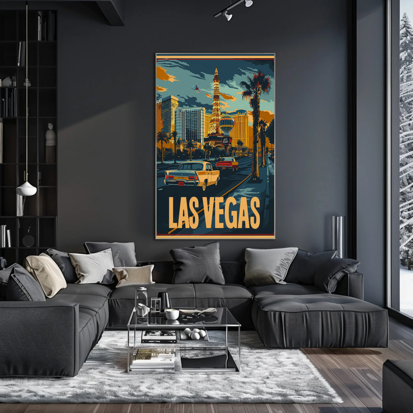 Las Vegas Neon Strip Vintage Cars Skyline Travel Poster