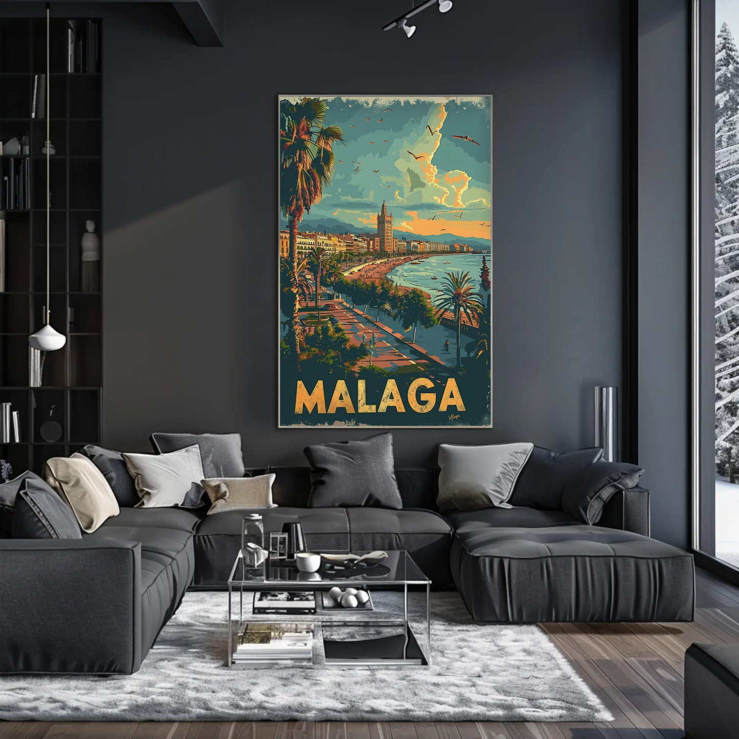Malaga Sunset Beach Promenade Travel Poster