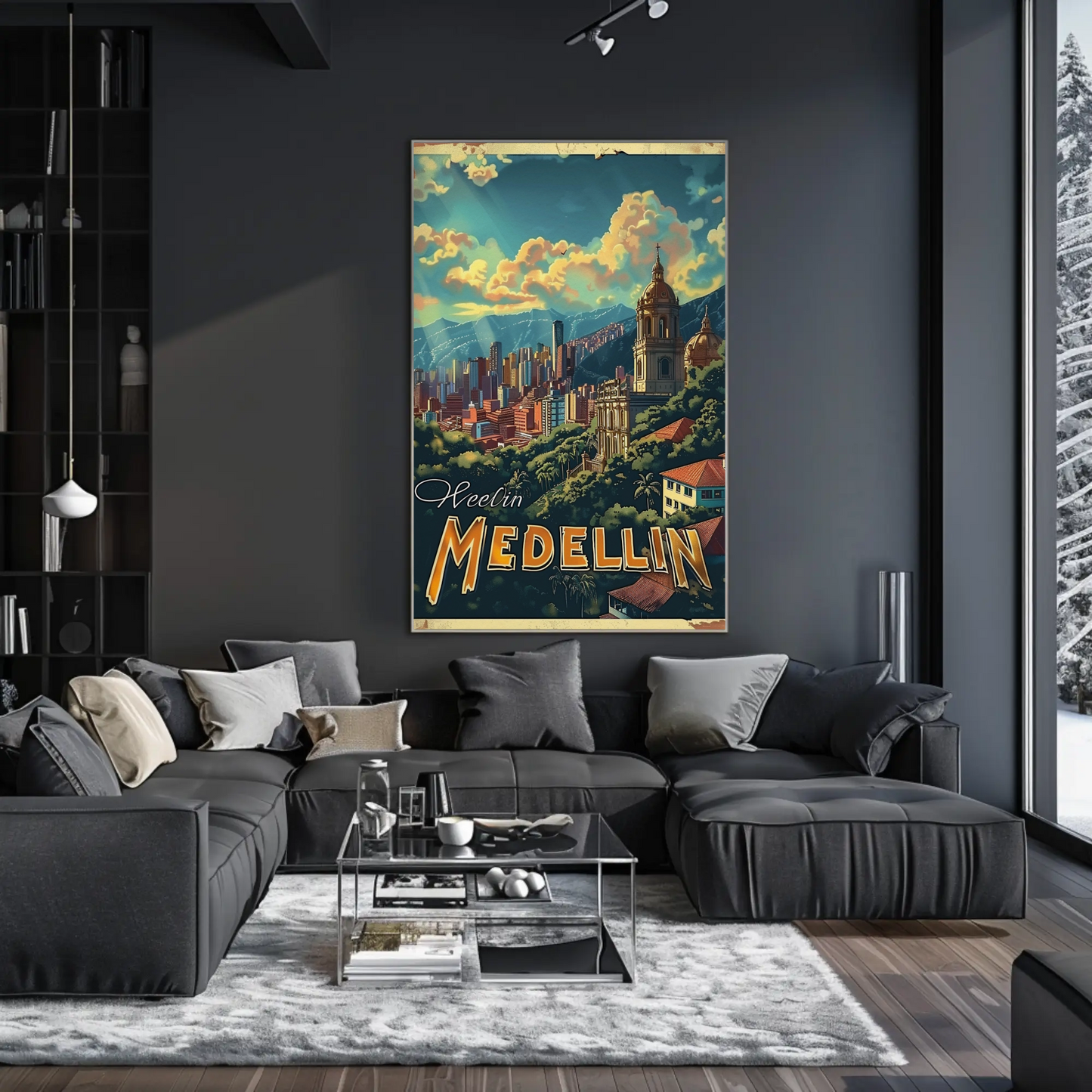 Medellin Cathedral City Skyline Colombian Landscape Travel Poster