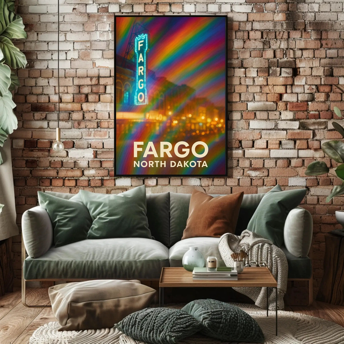 Fargo North Dakota Vibrant Cityscape Digital Painting Impressionism Urban Travel Poster