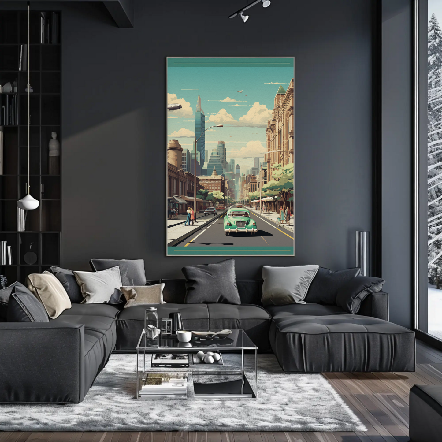 Modern Metropolis City Street Vintage Style Travel Poster