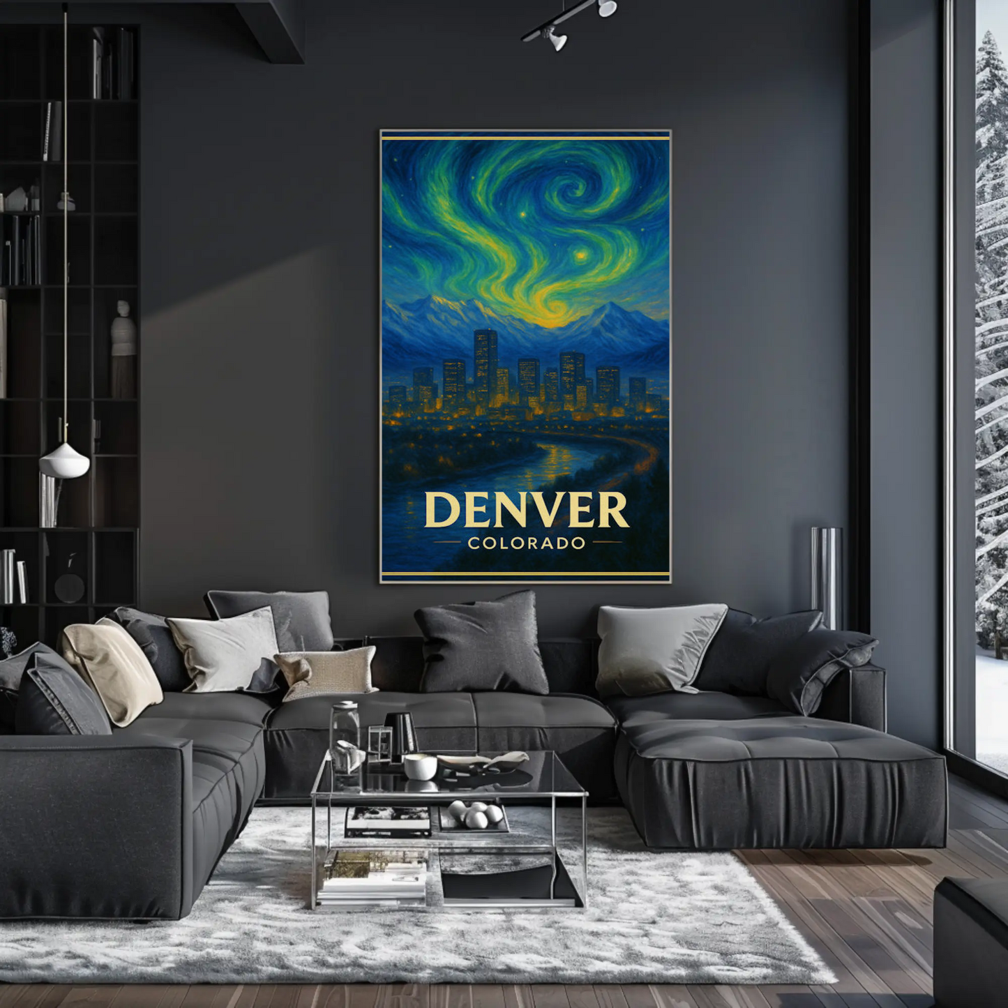 Denver Colorado Starry Night Mountainscape Travel Poster