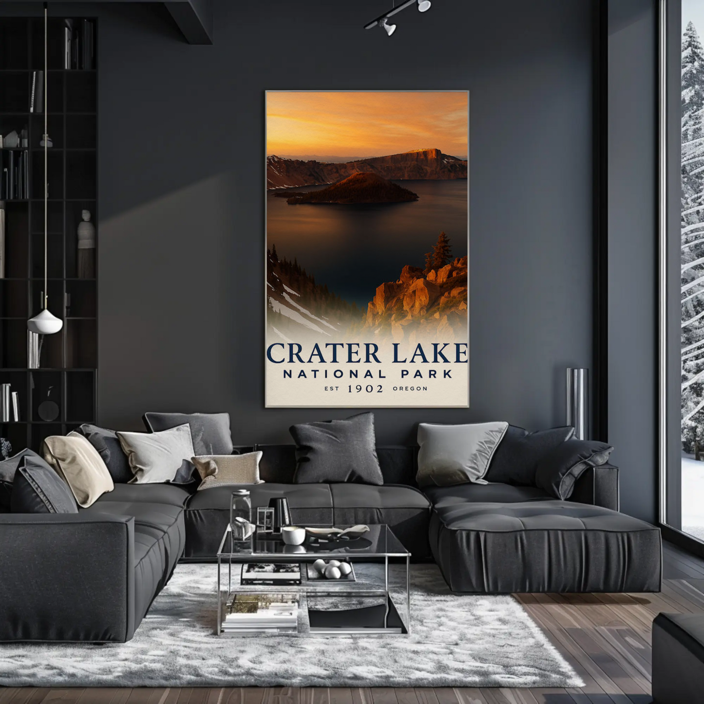 Crater Lake Oregon National Park Sunset Travel Poster