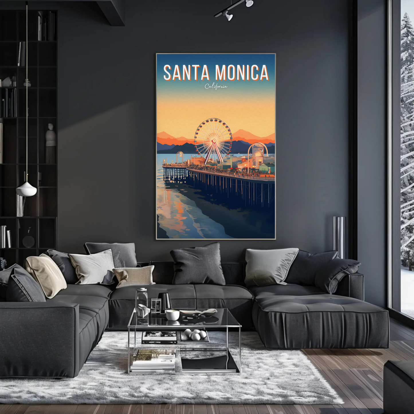 Santa Monica California Pier Sunset Ocean Ferris Poster