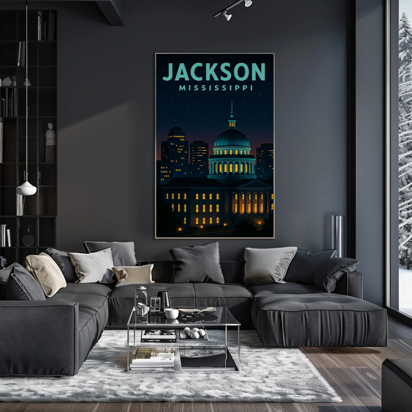 Jackson Mississippi Capitol Dome Night View Travel Poster