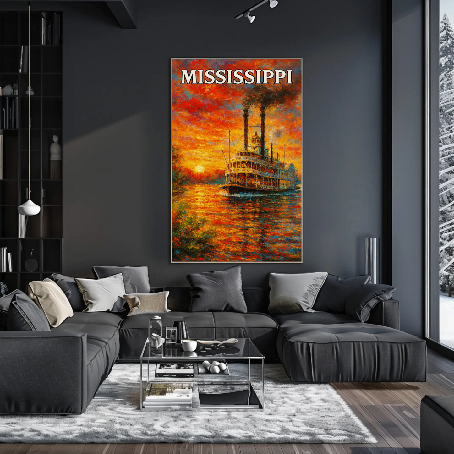 Mississippi Steamboat Sunset Impressionist River Art Poster