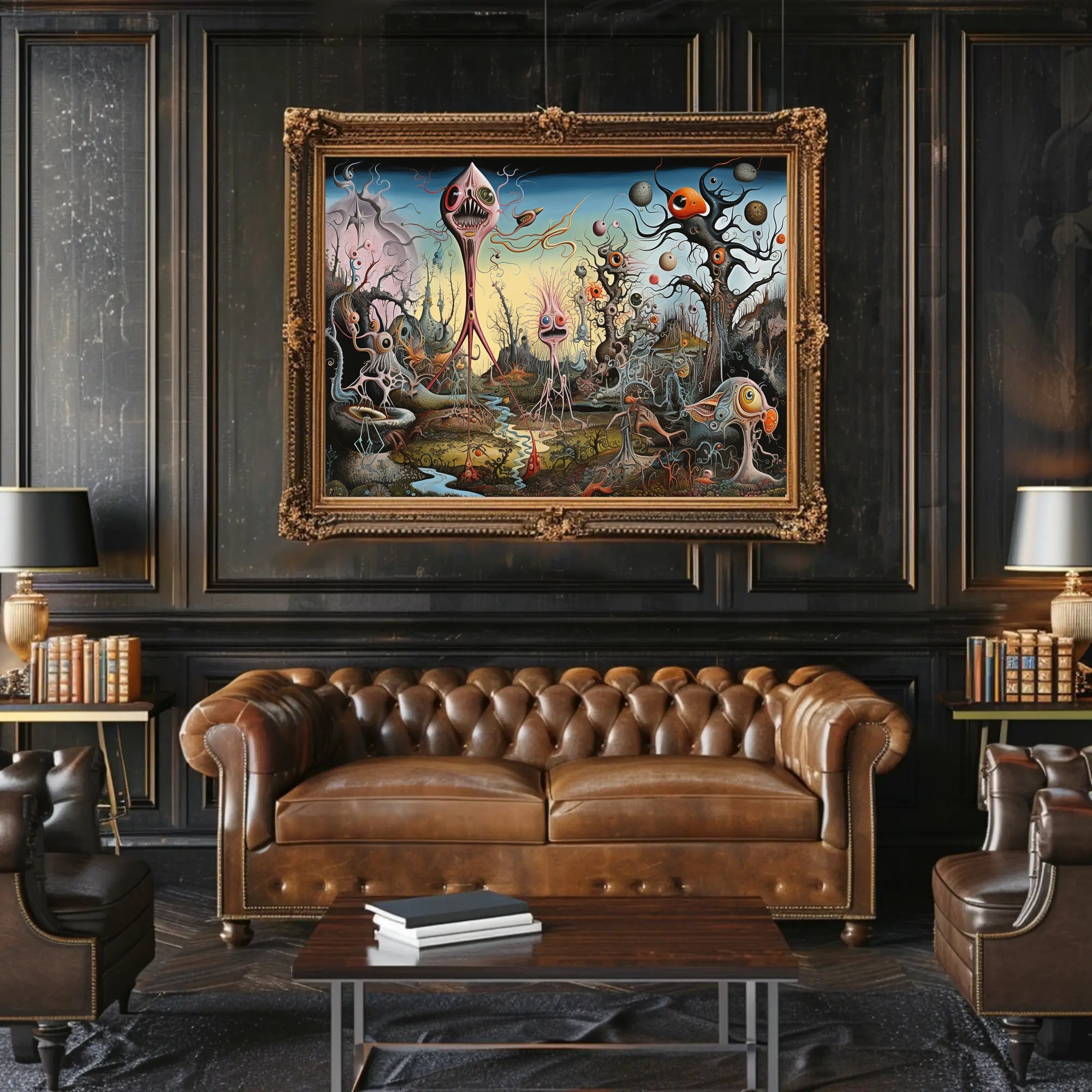 Surreal Fantasy Creatures in Dreamlike Landscape Poster