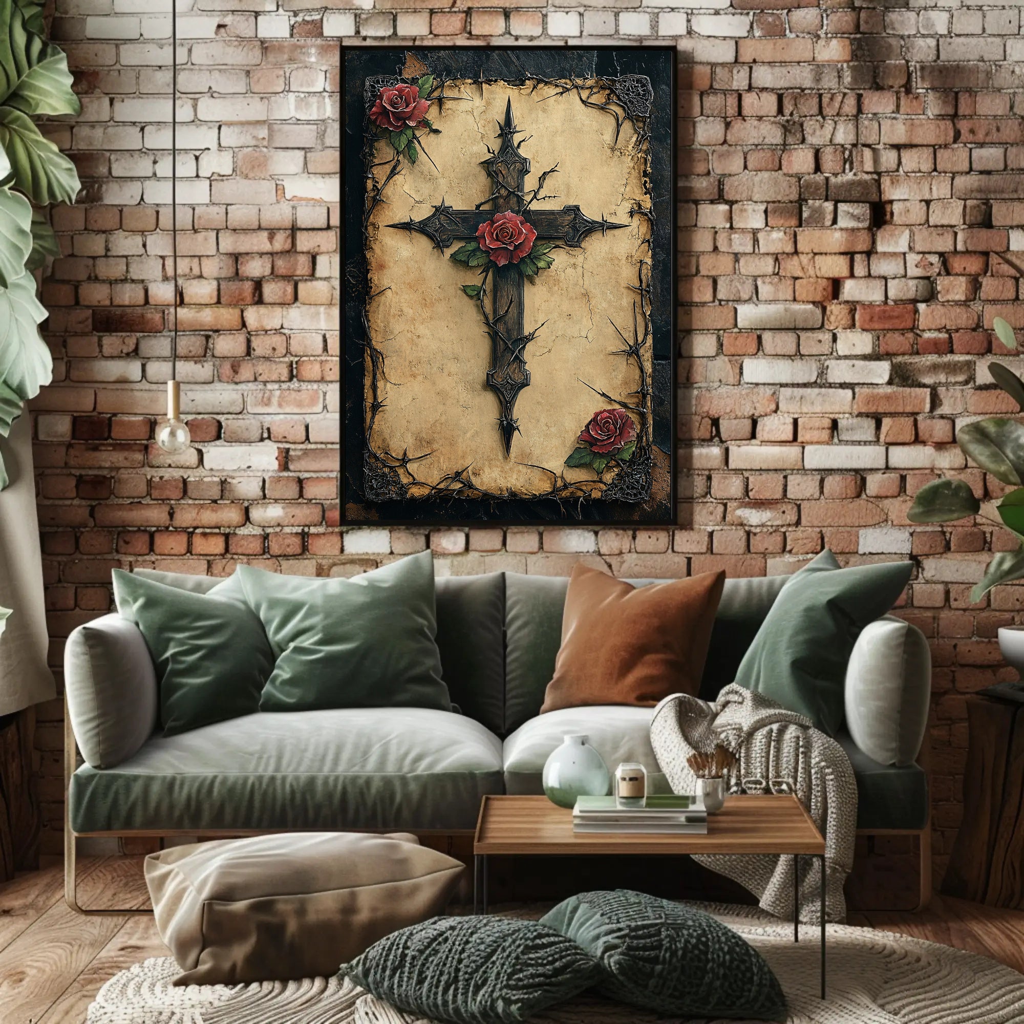 Thorned Cross And Roses Poster