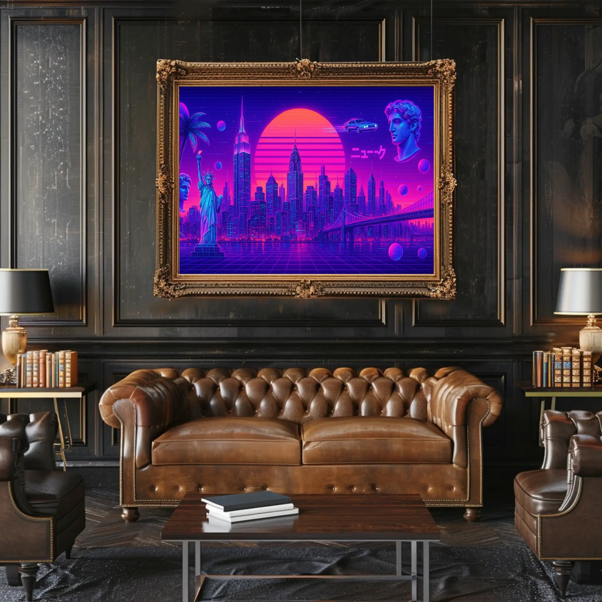Neon Skyline Travel Poster Wall Art Print