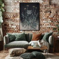 Mystical Abstract Wolf Amidst Wildflowers Artistic Poster PosterGoat