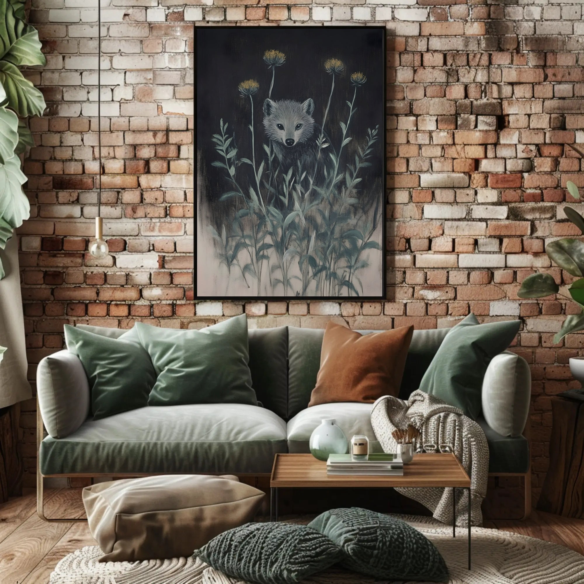 Mystical Abstract Wolf Amidst Wildflowers Artistic Poster PosterGoat