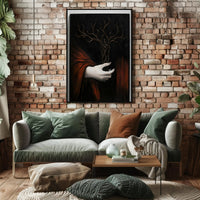 Surreal Hand Art with Red Fabric Abstract or Artistic Poster PosterGoat