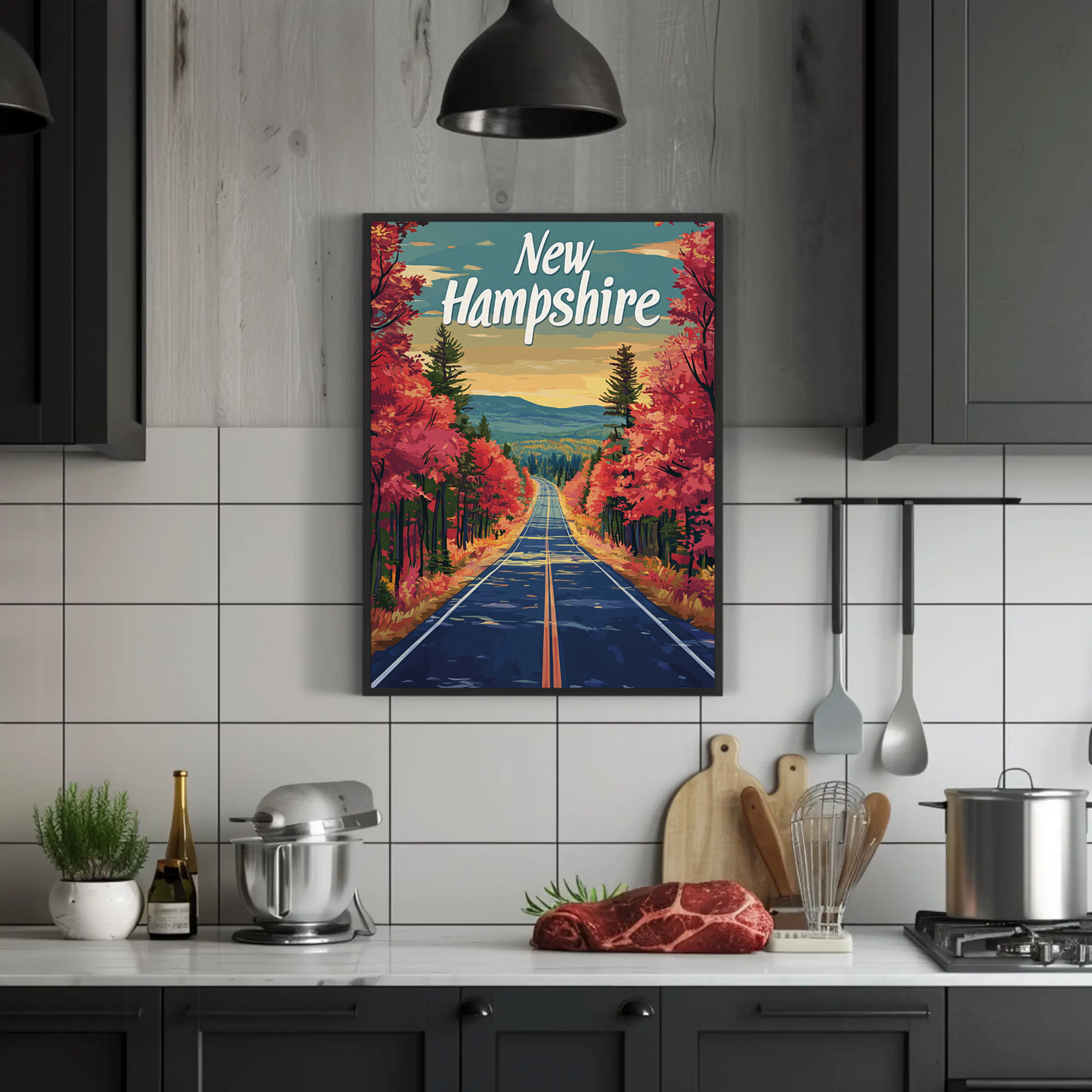 New Hampshire Autumn Road Vintage Poster