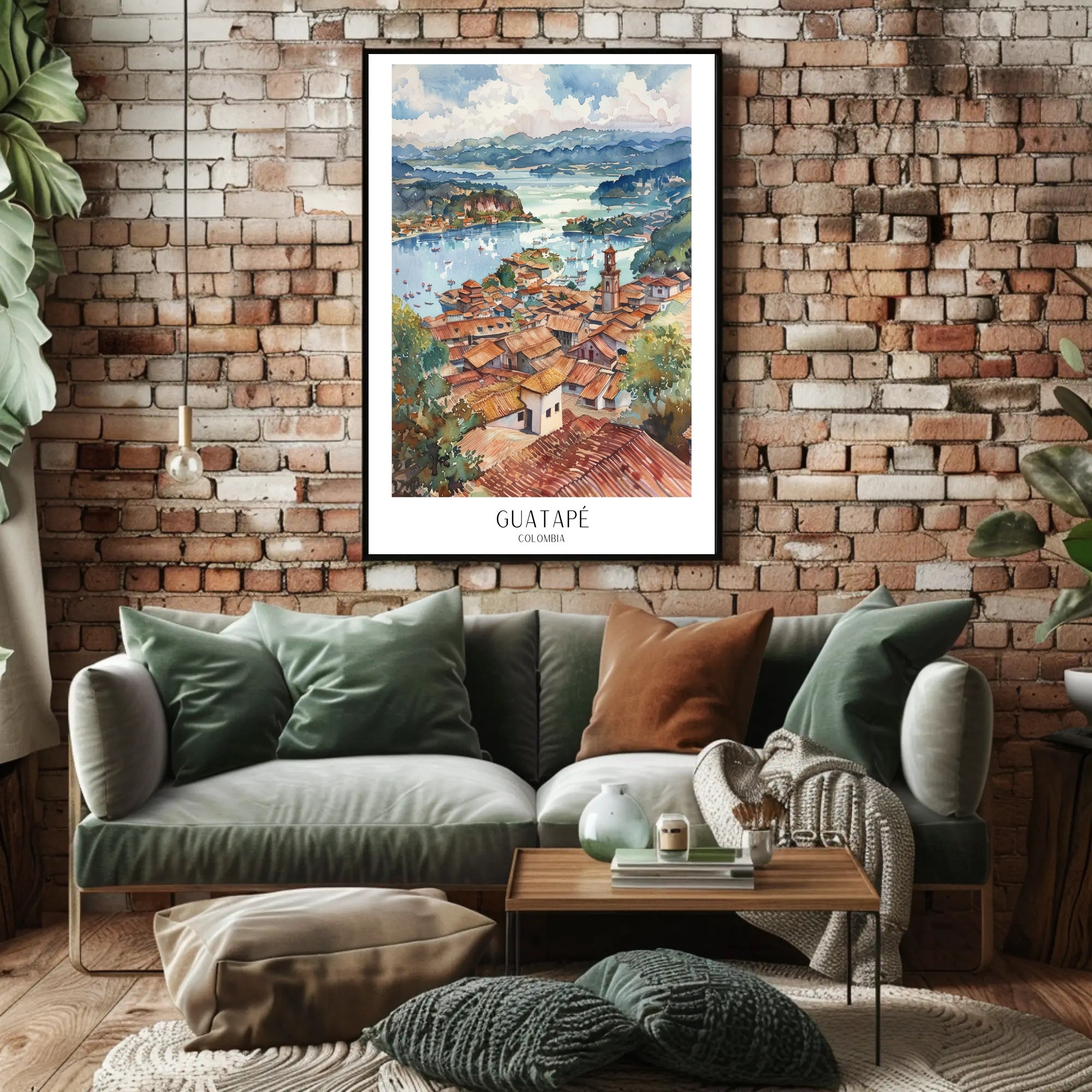 Guatapé Colombia Watercolor Scenic Travel Poster PosterGoat