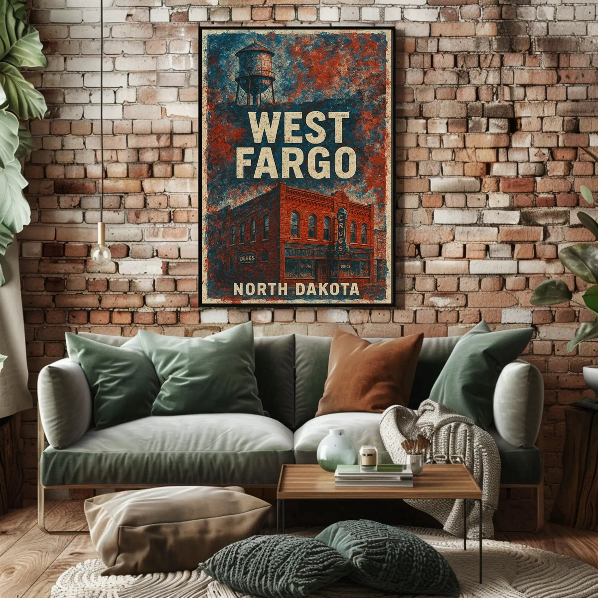 West Fargo North Dakota Scenic Vintage Souvenir Poster