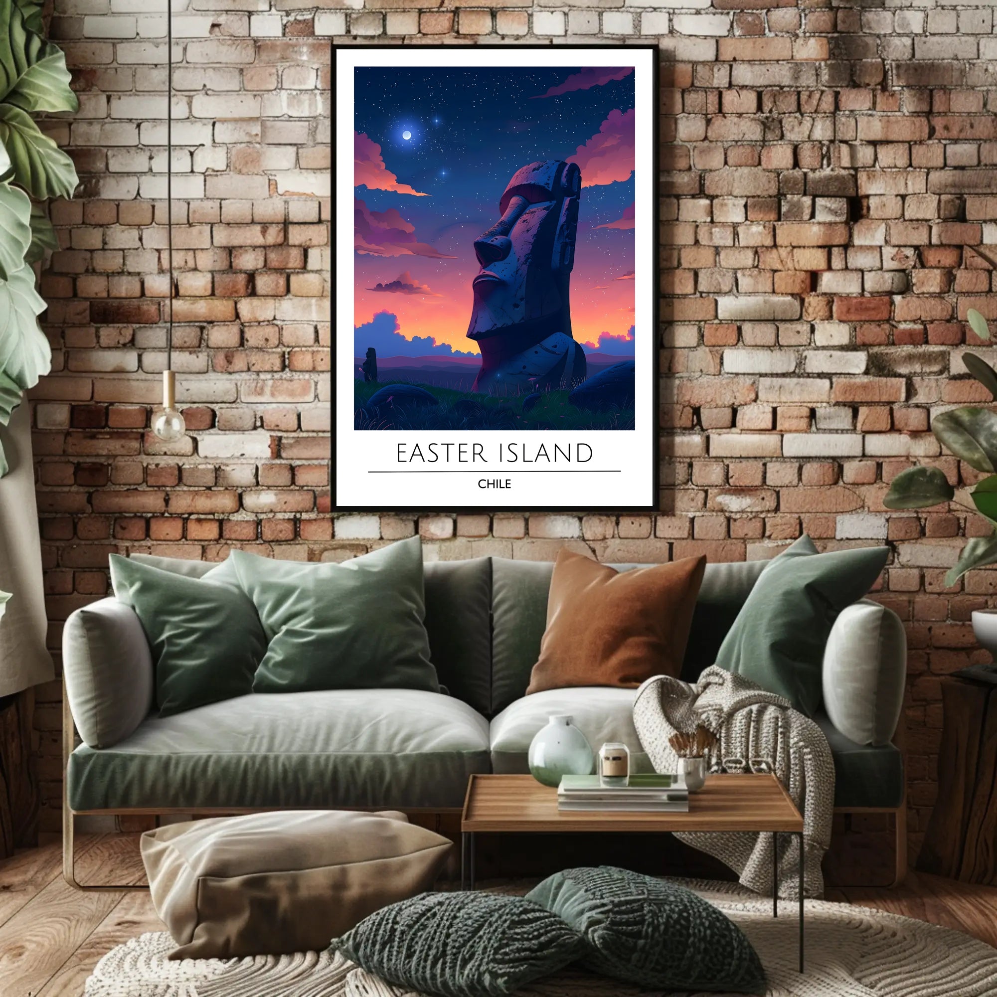 Easter Island Moai Under Starry Night Travel Poster