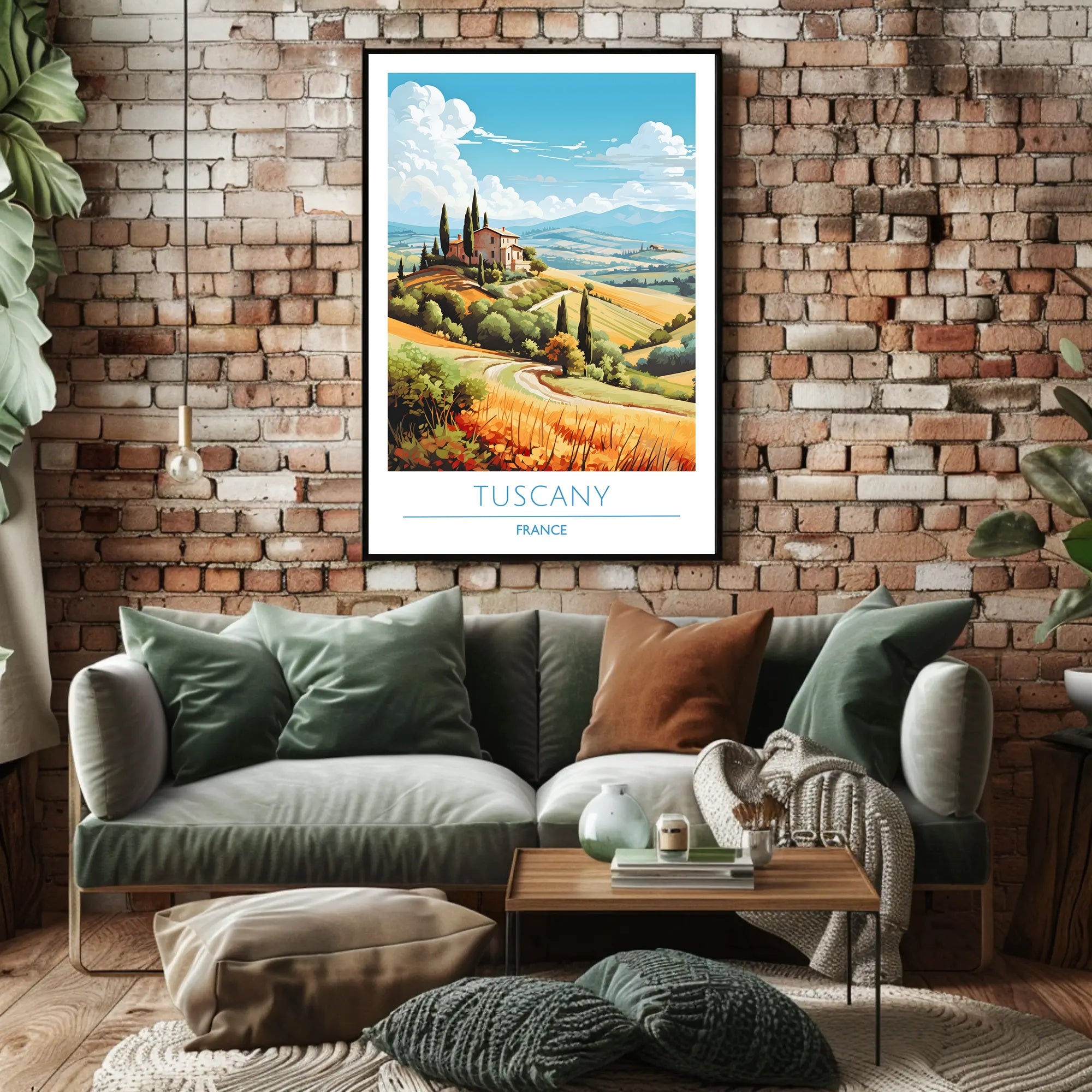 Tuscany Countryside Vintage Travel Poster: Serene Italian Landscape