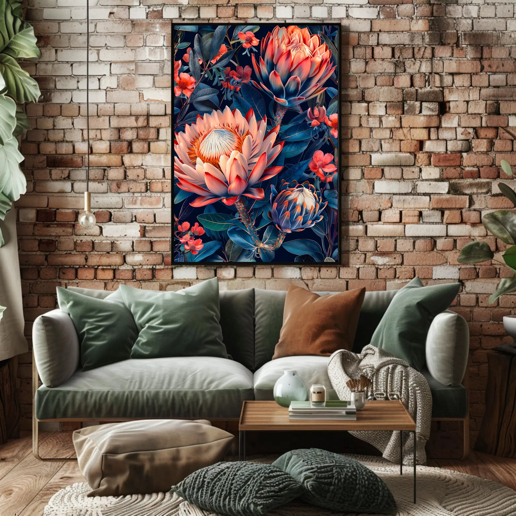 Vibrant Protea Flower Botanical Art Print - Artistic Poster
