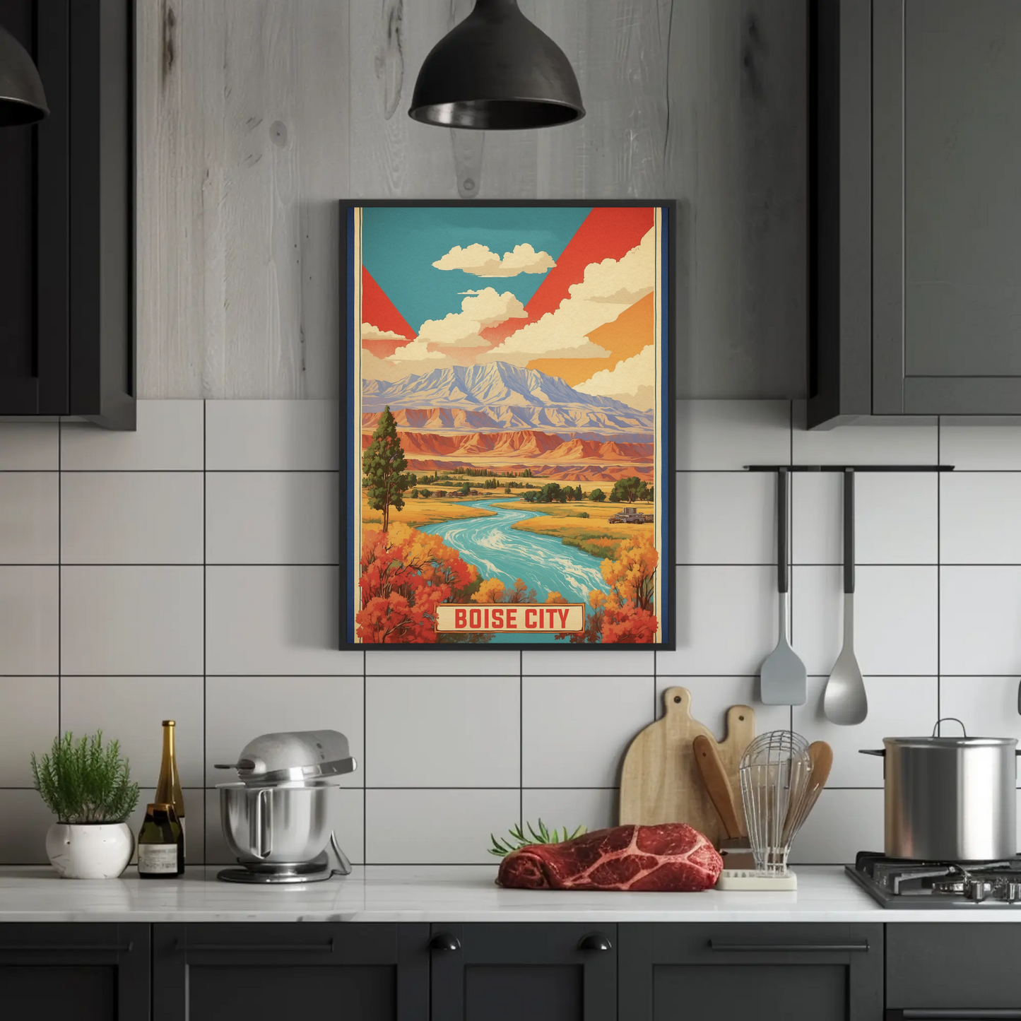 Boise City Idaho Cityscape Art Print Vintage Travel Poster