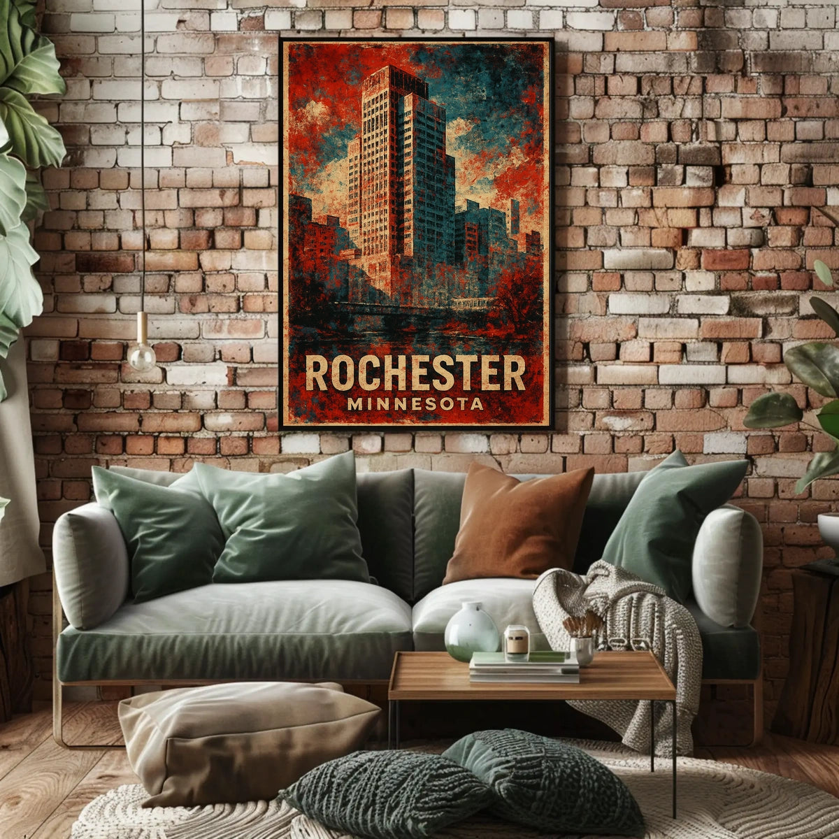Rochester Cityscape Vintage Art Poster