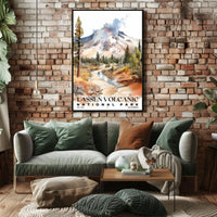 Lassen Volcanic Watercolor Wall Art Poster
