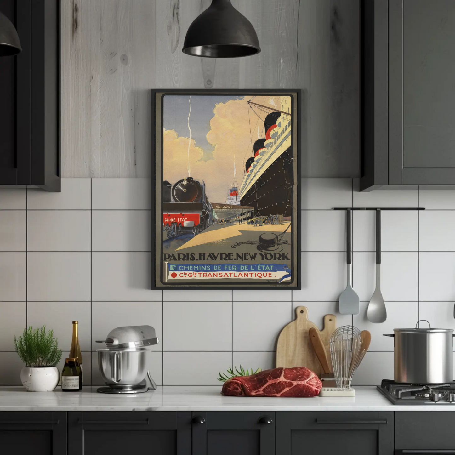 Paris To New York Vintage Travel Poster Railway Ocean