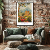 Nicaragua Colonial Church Travel Poster PosterGoat