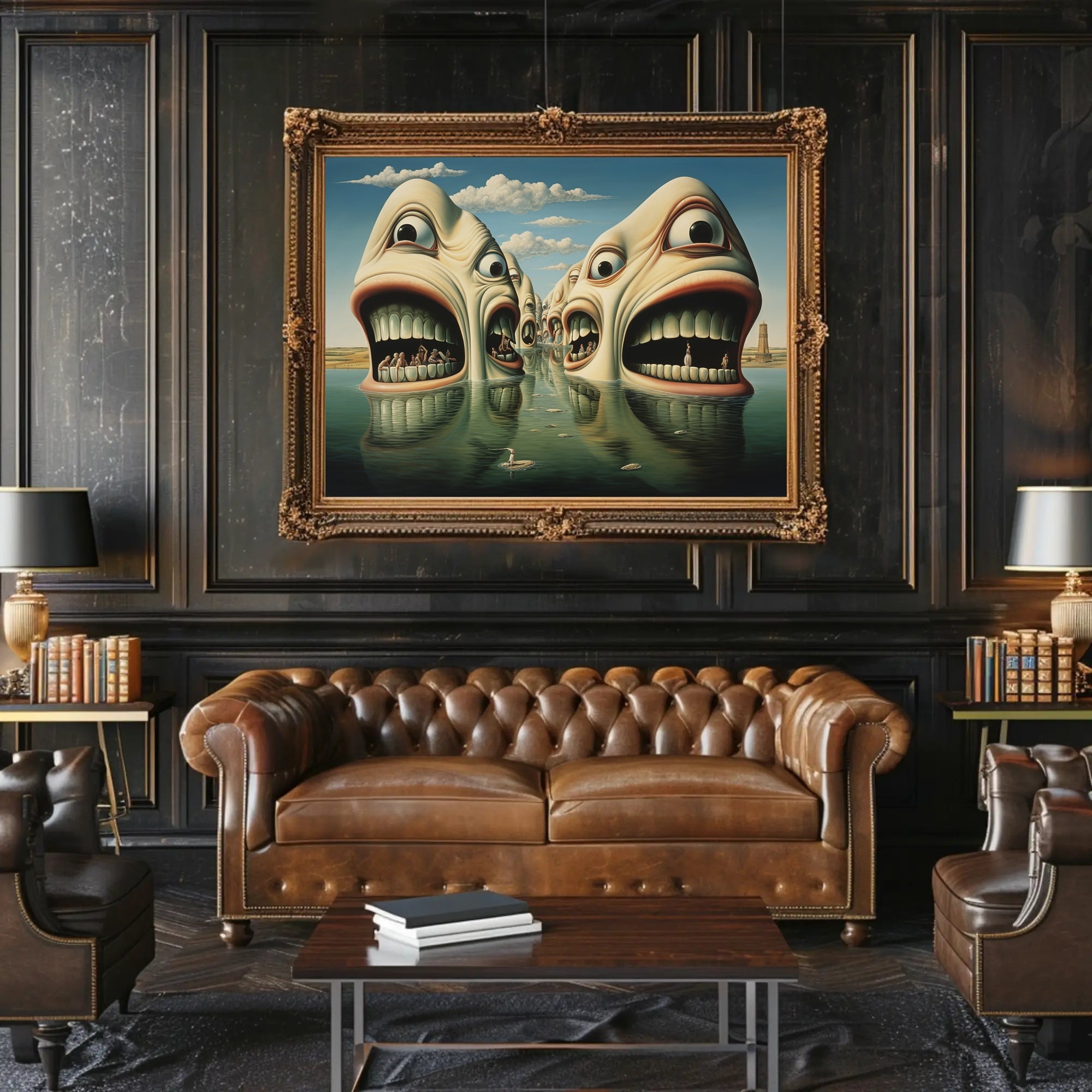 Surreal Faces in Water Abstract Artistic Poster