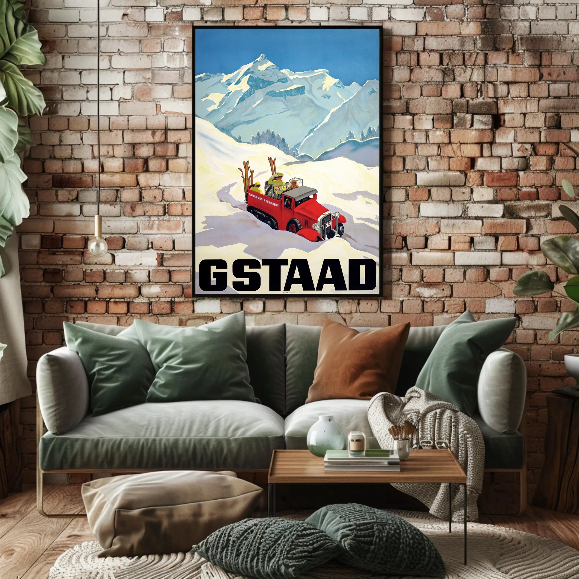 Vintage Winter Adventure in Gstaad Travel Poster PosterGoat