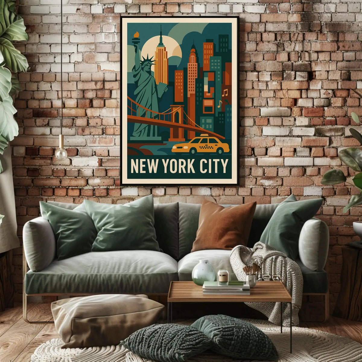 New York City Neon Skyline Cityscape Poster Retro Wall Art