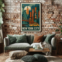 New York City Neon Skyline Cityscape Poster Retro Wall Art