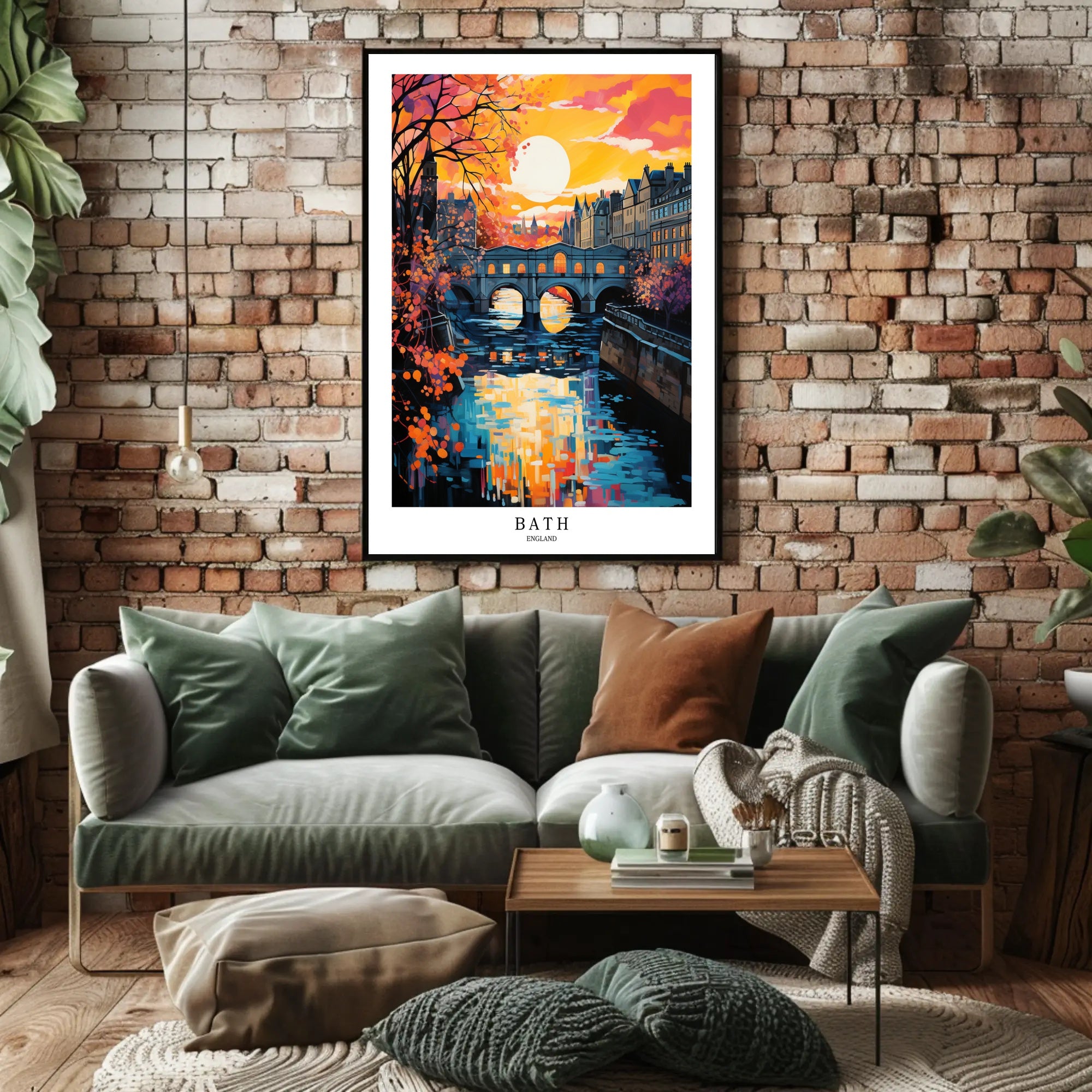 Bath River Bridge Sunset Scene Travel Poster PosterGoat